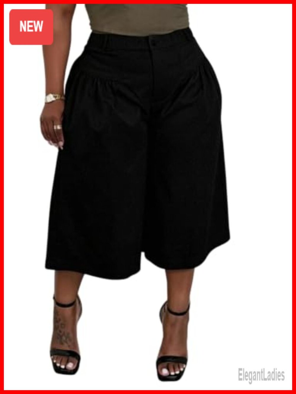 High Waist Wide Leg Capri Pants Barrel Cropped Harem Culottes